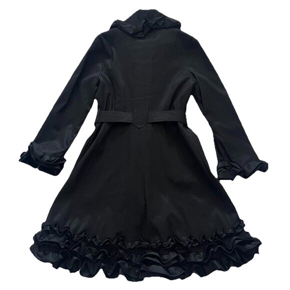 EUC Samuel Dong Black Tafetta Ruffled Artsy Full-Zip Longline Coat Jacket sz M - Picture 3 of 5